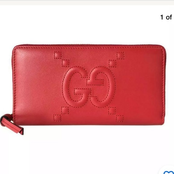 Gucci Handbags - Gucci Red Leather Gg Zip Around Wallet Clutch bag